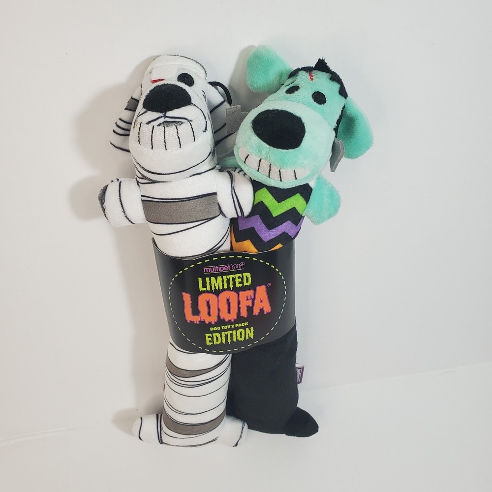 Multipet‎ Loofa Halloween Plush Dog Toy Squeaker 12" Frankenstein Mummy  2-Pack